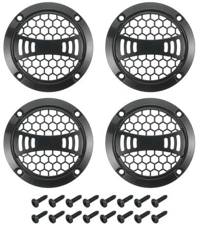 sourcing map 4 Pcs 2inch Black Speaker Grill Mesh Plastic Woofer Guard Protector Dust Cover Black Decorative Circle Plastic Frame with Screws for Home Audio Car Speaker Replacement