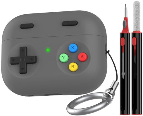 Delidigi for AirPods Pro 2 Case Cover Retro Handheld Game Console Design Silicone Protective Case with Cleaner Kit&Carabiner Compatible with AirPods Pro 2nd Generation (USB-C) (Deep grey)