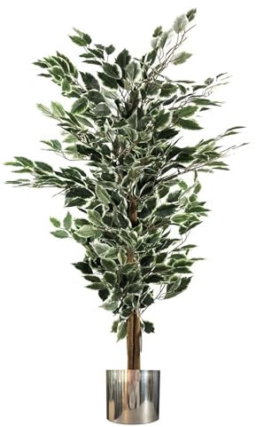 Leaf Artificial Ficus Tree/Plant with Metal Planters, Green, 130cm