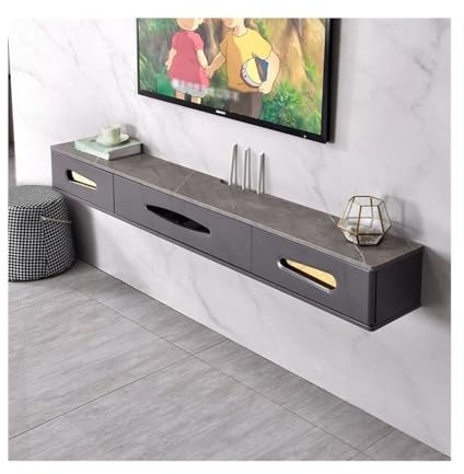 YQINQIN83B TV Stand Floating TV Stand,Wall Mounted TV Cabinet with Drop-down door and 2 Drawers for Living Room Office TV Cabinet(Gris,180x24x20cm)