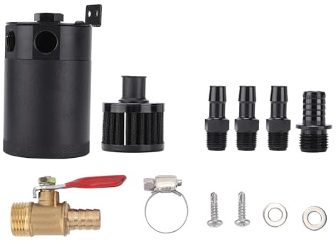 Raccolta Vapori Olio 3 Porte Oil Can Oil Catch Oil Separator in Lega di Alluminio Universale 10mm 15mm con Valvola e Filtro Aria per Sistema Recupero Vapori Auto