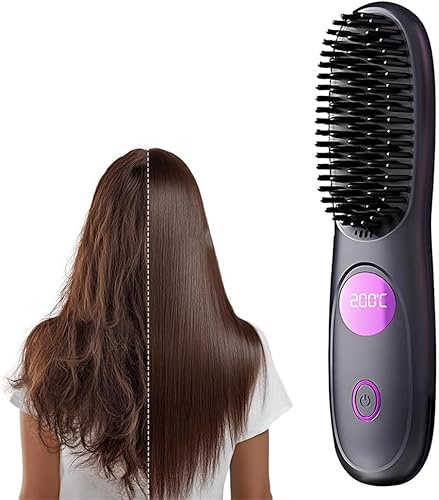Reise Glättebürste,Damen Heizbürste Zum Haare Glätten | 3 Temperaturstufen Styling Werkzeug für Damen Herren Alltag Reise Pendeln Urlaub Date