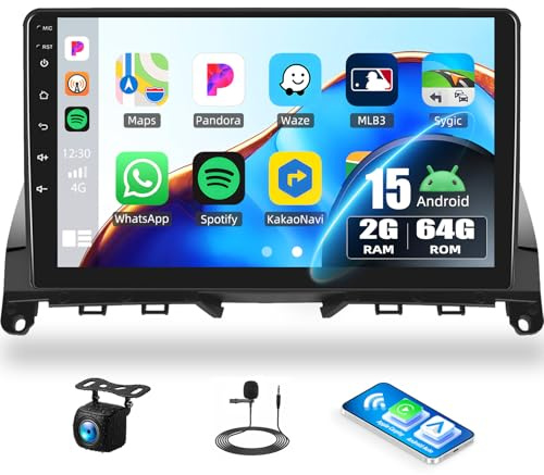CAMECHO 2G+64G Android 15 Autoradio für Mercedes-Benz C-Class W204 S204 2007-2010 mit Navi Wireless Carplay Android Auto,9 Zoll Bildschirm 2 Din Radio mit Bluetooth5.0/ RDS/FM/Mirror Link