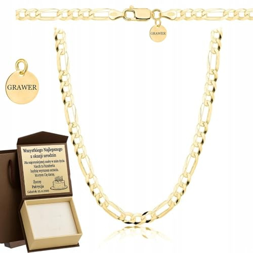 ZELYA Cadena dorada para hombre FIGARO de plata 925/585 chapada en oro, cadena clásica de 3,5 mm - 10,3 mm - unisex maciza - caja y colgante con grabado como regalo personalizado