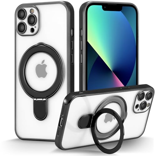 ZCDAYE Magnetic Case for iPhone 13 Pro Max with Invisible Stand, Black | Compatible with Magsafe, Men Women Transparent Clear Phone Case, Rotating Ring holder, Camera Protection Protective Cases