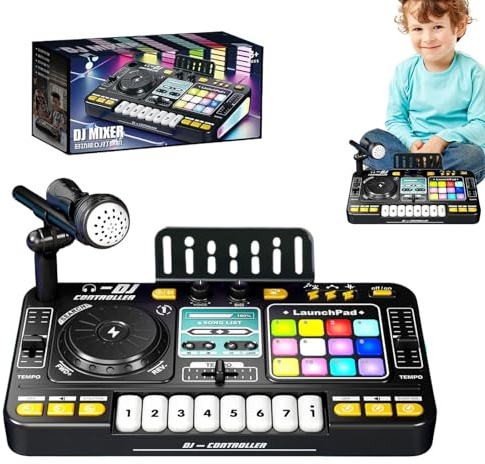DJ Mischpult DJ Pult Für Kinder - Interaktives DJPult Mit Lichteffekten, DJMixer Musikinstrumente Mit Mikrofon, USB-Aufladung, Musik-Mixer, Licht Und Rhythmus -Percussion, Für Jungens Mädchen