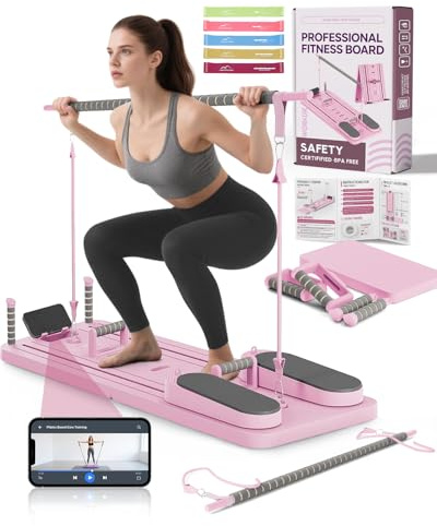 AMAZINGHOME Pilates Board (inkl. 5er-Set Widerstandsbänder) – Multifunktioneller Pilates Reformer für Kern- und Bauchmuskeltraining, Premium Pilates Gerät für die Frauen-Hausfitness