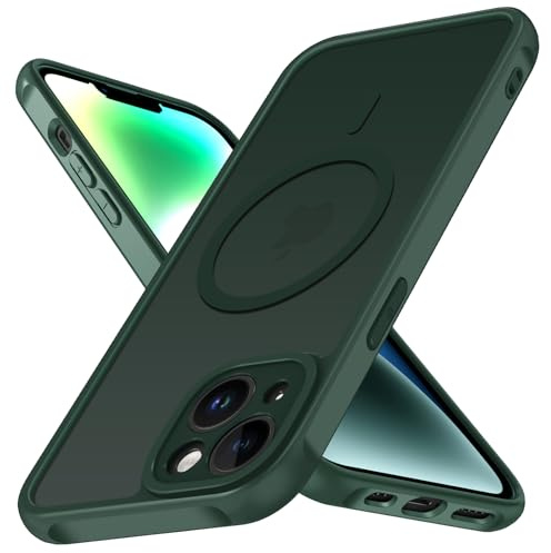 ivoler Funda Magnética para iPhone 14 6.1 Pulgadas, Compatible con MagSafe, [Protección Militar] Carcasa Protectora Antigolpes Antiarañazos Translúcida Mate Trasera Fina Case, Verde Oscuro