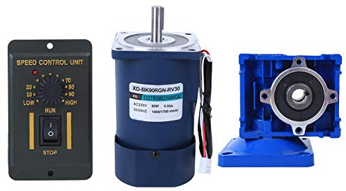 RASTKY Moteur de Contrôle de Vitesse AC 90 W, Moteur Réducteur à Vis sans Fin pour équipement de Machines, à Engrenages à Faible Bruit pour Machines de Convoyeur, D', 220 VAC (Rapport de réduction 5k)