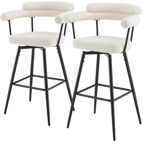ML-Design Barhocker drehbar 2er Set Beige, Teddy-Stoff, 76 cm hoch, Gepolsterte Barstühle, Küchenstühle mit Arm- und Rückenlehne, 360° Drehstuhl, Tresenhocker mit Fußstütze, Küchenhocker Bistrohocker