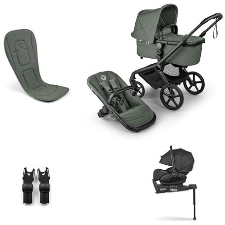 Bugaboo Fox 5 Renew 3-in-1 Kinderwagen Sommer Bundle, ab Geburt, inklusive Autokindersitz und 360 Grad Basis sowie atmungsaktiver Sitzauflage, All-Terrain Räder, einhändig faltbar, Forest Green
