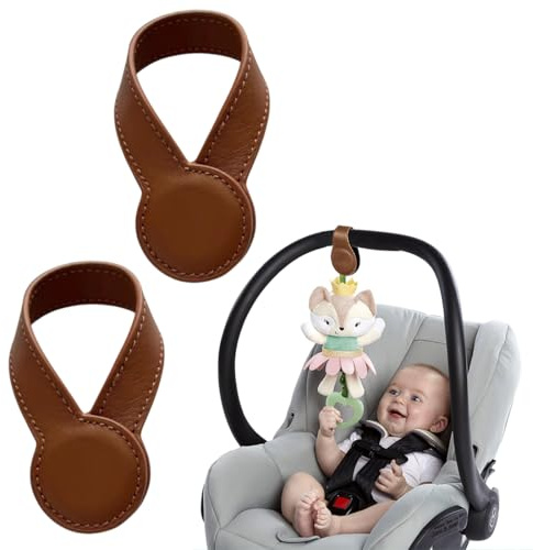 AEIXYA 2Er Set Magnetclips Kinderwagen,Zum Befestigen Von Mulltüchern Kinderwagen Spielzeug,Starker Halt Ohne Haken Oder Klettverschluss (Braun)