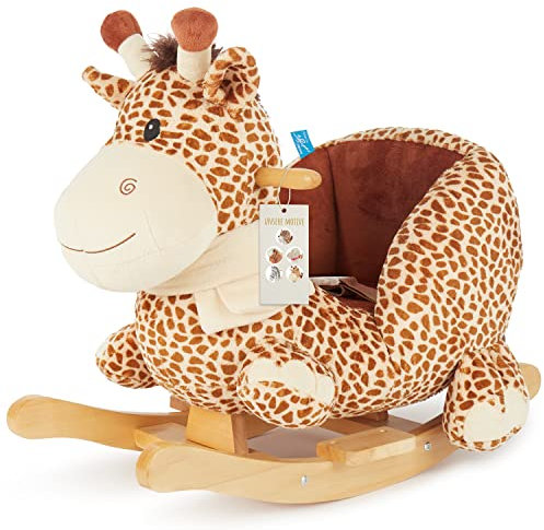 Bieco Plüsch Schaukeltier Giraffe | Schaukelpferd Baby | Schaukeltier Kinderschaukel Indoor Wippe | Schaukelpferd ab 1 Jahr Schaukel Baby Spielzeug ab 1 Jahr