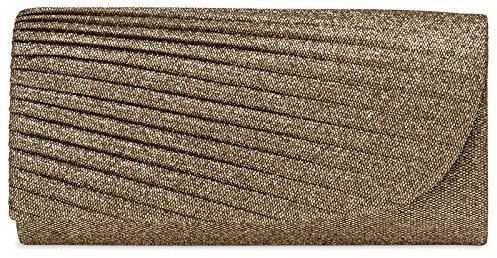 Caspar TA401 Damen kleine elegante Glitzer Stoff Clutch Tasche Abendtasche mit stylischem Faltenmuster, Farbe:bronze, Größe:One Size