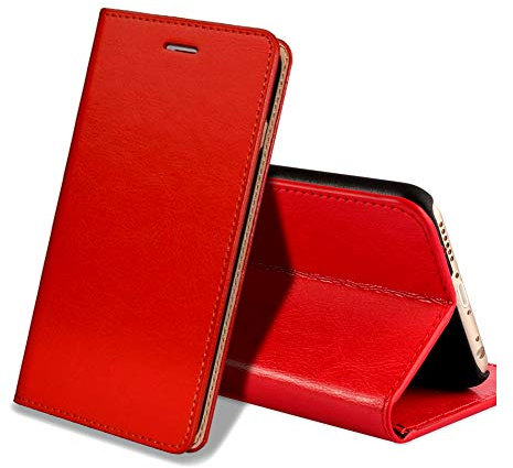 EATCYE Custodia iPhone 6S,Cover iPhone 6, Custodia in Vera Pelle Pelle Libro Portafoglio in Pelle Magnetic Closure Paraurti per Apple iPhone 6S/iPhone 6 (Rosso)