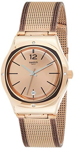Swatch Damen Analog Quarz Uhr mit Edelstahl Armband YLG408M