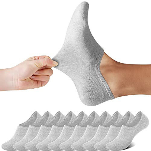 FALARY Füßlinge Damen 39-42 Füßlinge Damen Herren Footies Unsichtbare Kurze 10 Paar Sneaker Socken Großes Silikonpad Verhindert Verrutschen_Grau_39-42