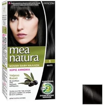 Farcom Mea Natura permanente haarfarbcreme mit Aktiv-in 120ml, ammoniakfrei (1-BLACK)
