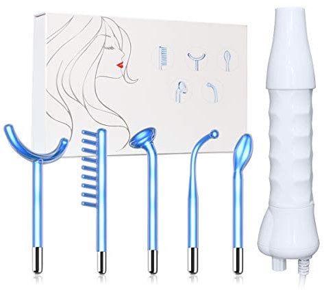 High Frequency Facial Wand Machine, FAZJEUNE 5 in 1 Portable Handheld Face Massager Skin Care Device Tightening Machine Set Acne Spot Treatment Reducing Puffy Eyes Wrinkles Dark Circles Freckle
