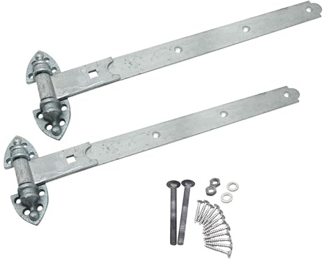 EAI Heavy Reversible Gate Hinges | Heavy Duty 450mm / 18 Inch Galvanised Garage, Stable Door, Gate Hinges | 1 Pair with Fixings