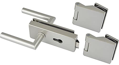 Dorma Glas Glastürgarnitur Glastürschloss Classic PZ + Türband für Glastüren und Drückerpaar (Türgriff) L-Form, Aluminium Edelstahl Effekt