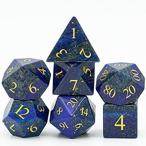 World of Dice - Lapislazuli Edition - edles Würfelset aus echtem Schmuckstein, 7-teiliges Würfelset für RPG, Pen and Paper, DND, DSA, D4 bis D20