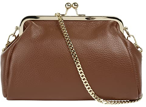 Cluty Abendtasche Echt Leder Damen Made in Italy | elegante 2in1 Clutch | wandelbare Schultertasche mit Bügelverschluss