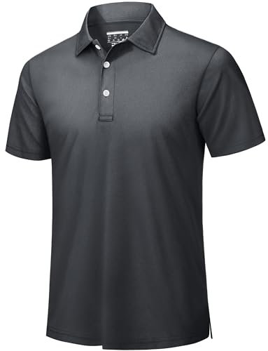 TACVASEN Polo Shirts for Men Short Sleeve Quick Dry Summer Gym Workout Polo T Shirts Casual with Button Dark Grey,3XL
