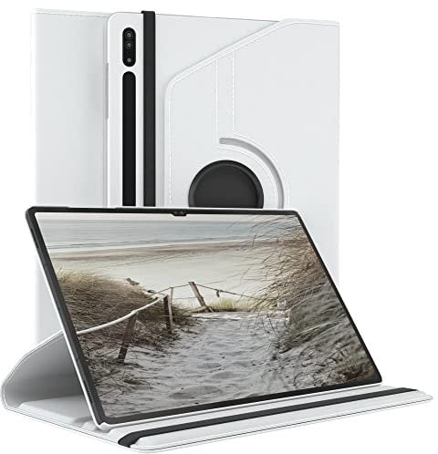 EAZY CASE - Funda para Samsung Galaxy Tab S8 Ultra Protectora Tablet Smart Cover Soporte Giratorio Estuche Plegable 360° rotativo con función Atril Cuero sintético Blanco