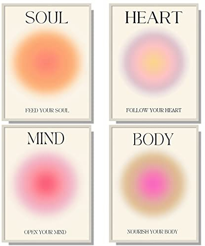 NCYEL 4 colorful abstract halo posters angel number positive energy inspirational language inspirational wall art bedroom girls room pink decoration living room bedroom apartment hotel dormitory 12x16