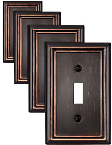 ZILLSEA Einzelner Kippschalter-Wandplatte, dekorative Antik-Bronze-Lichtschalter-Abdeckung, Metallschalter-Abdeckung, 1-fach, 4 Stück