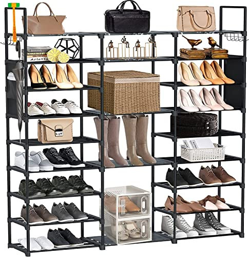 Jolitac Schuhregal mit 9 Ebenen Hoch, DIY Schuhablagen aus Metall, offener Schuhständer Schuhschrank Schmal Standregal für Wohnzimmer Ankleidezimmer Flur 127x30x185cm, 50 Paar Schuhe Aufbewahrung