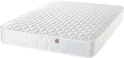 Aspire Beds Diamond Hybrid + Sprungfeder-und Ökoschaum, mittlere Härte, Supreme Economy Matratze, Memory Polyurethan-Schaum Schaumstoff, weiß, Kleines Doppelbett