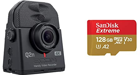 Zoom Q2n-4K Audio Video Recorder & SanDisk Extreme microSDXC UHS-I Speicherkarte 128 GB + Adapter (Für Smartphones, Actionkameras und Drohnen, A2, C10, V30, U3, 190 MB/s Übertragung, RescuePRO Deluxe)