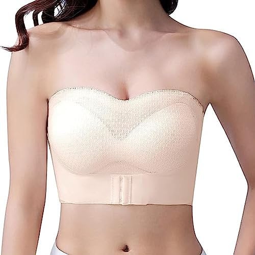 Strapless Bras for Women,Full Support Non-Slip Convertible Bandeau Bra, Women Push up Bandeau Bra (Skin,M)
