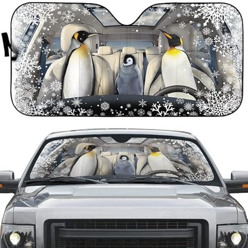 351 Frontscheibe Windschutzscheibe Schutz Pinguin-Glückliche Familien-Schneeflocke-Fenster Frontscheibenabdeckung Sonnenschutz Auto Sonnenschutz Universal Für Lieferwagen Wagen Lastwagen M
