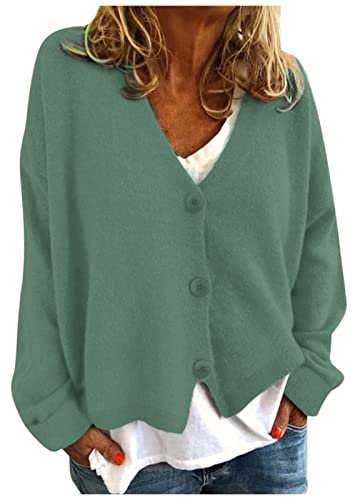 WVONIF Soild Cardigan à Boutonnage Simple Femmes Tricots pour Femmes Cardigan pour Femmes Plaid Polaire Pull (Green-F, S)