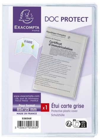 Lot de 10 Etui 3 volets pour nouvelle carte grise, format int. 85x125 mm (6 faces)