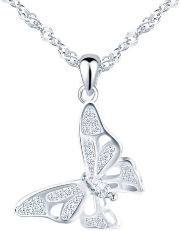 feilok Frauen Halskette Kette aus 925 Sterlingsilber Schmetterling Zirkonia für Damen Schmuck Geburtstags Geschenk
