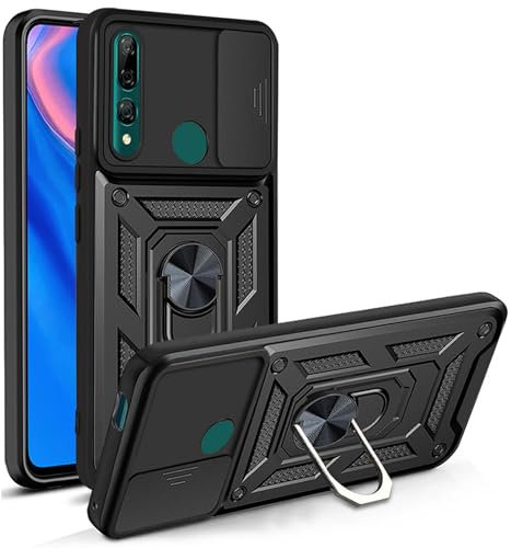 PANXIYUE Funda para Huawei P Smart Z, Ventana corrediza blindada a Prueba de Golpes Doble Capa Hard PC y Silicona TPU con 360°Anillo iman Soporte Carcasa para Huawei P Smart Z/Honor 9X, Negro
