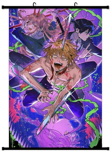 Roffatide Anime Chainsaw Man Pochita Denji Scroll Poster Canvas Wall Painting for Home Decor Characters Wall Art For Living Room Bedroom Office Restaurant D