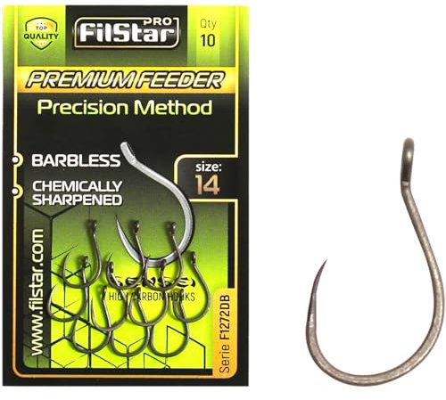 PRO FILSTAR 10 Stück Angelhaken Set ohne Widerhaken N14 - Method Feeder - Karpfenangeln Haken - Karpfen Angeln Zubehör - Pop Up Boilies Karpfenhaken - Carp Fishing Hooks - Karpfen Rigs – Angelzubehör