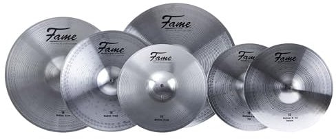 Fame Reflex Cymbal Set, 14 & 18 Crash Ride Becken, Regular Finish, Medium Stärke, 3 Teile, inklusive Drummer Handtuch