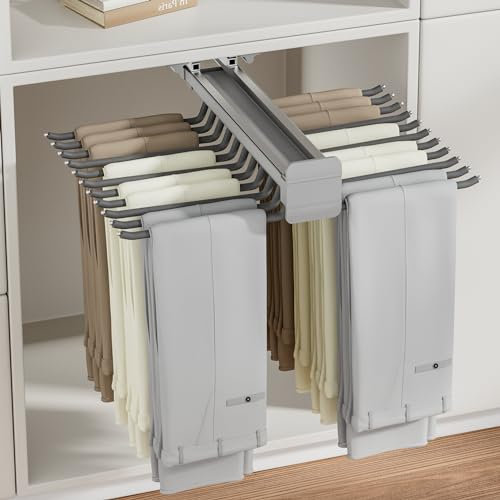 ANXJLEO Zweireihiger Hosenbügel Ausziehbarer, Hosenaufhängung Platzsparend, 22 Arme Hosenhalter, Hosenauszug mit rutschfeste Beflockung, Kleiderschrank-Organizer, Tragkraft 30 kg(Grau)