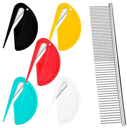 Ensemble de 6 pièces,Coupe Noeud Chat,Peigne de nouage pour animal de compagnie,Détacheur de Noeuds de Toilettage,Pénètre dans les poils noués et permet aux lames de les couper