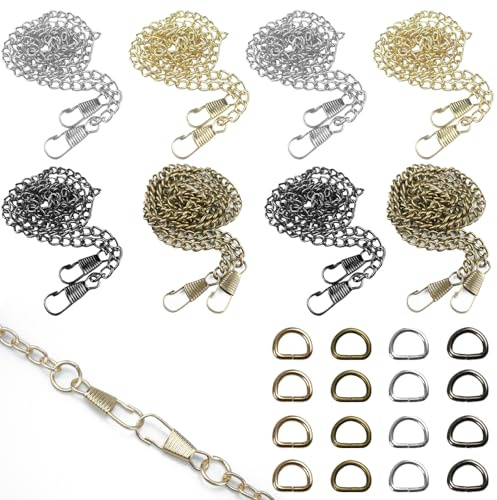 WakiHong Taschenkette Kette 8 stücke Taschenkette Silber mit 16 D-Ringen | Taschenkette Gold Taschenkette mit Schnallen Geeignet für Umhängetasche Crossbody Handtasche 4 Farben Verfügbar (120cm)