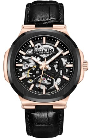 Kenneth Cole New York Herren-Armbanduhr, luxuriös, Edelstahl, automatisch, selbstaufziehend, wasserdicht, einlagig, Zifferblatt-Typ, Schnallenarmband, schlankes Design, analoge Uhr für Herren