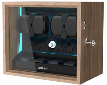 XTELARY Uhrenbeweger für 4 Automatikuhren, Abschließbarer Automatikbeweger mit Extra 4 Uhrenfächern, 4 Rotationsmodi, Flexible Uhrenkissen, Leiser Mabuchi Motor und Blaue Hintergrundbeleuchtung