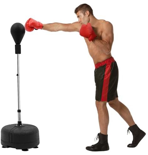Mermajestic Fitness Boxsack Punchingball Set, Boxtraining Höhenverstellbarer Standbox Speed-Ball Standboxball mit Boxhandschuhen, 6 Saugnäpfen, für Kickboxen, Standboxtrainer und Heim-Fitnessstudio