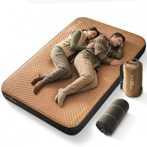 LOSTHORIZON Luft- und Schaumstoff-Campingmatratze, selbstaufblasende Schlafmatte, 11,4 cm dick, mit Luftpumpe, Doppelbettgröße